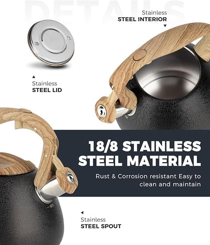 POLIVIAR Tea Kettle, 2.7 Quart Stovetop Tea Kettle, Audible Whistling Teapot with Crackle Finish, Food Grade Stainless Steel for Anti-Rust, Anti Hot Handle, Suitable for All Heat Sources (JX2023-LRB)