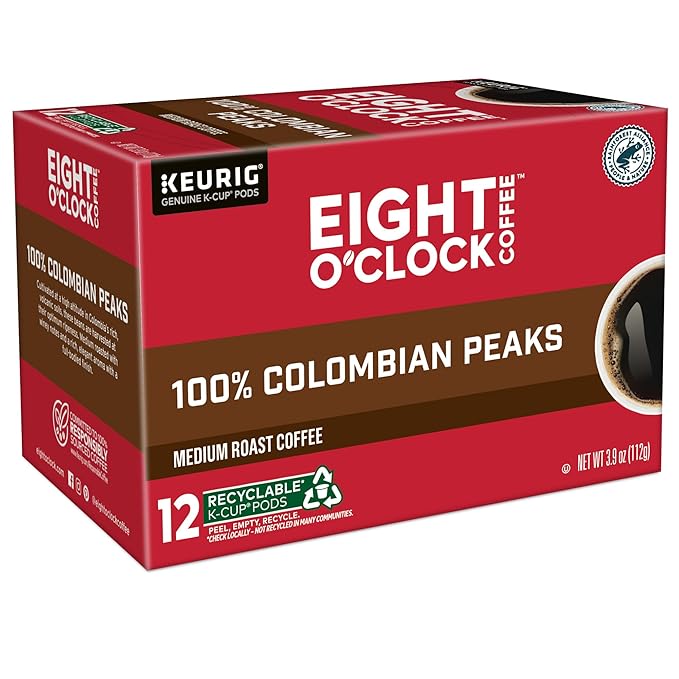 Eight O'Clock Coffee Colombian Peaks, Keurig Single Serve K-Cup Pods, Medium Roast, 12 count, pack of 6