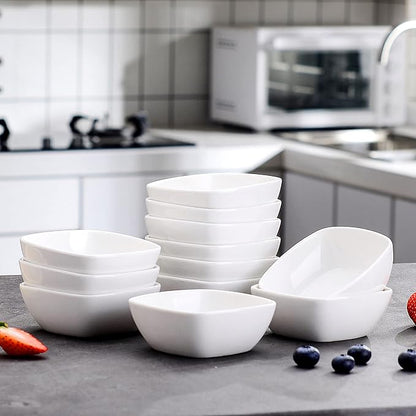 MALACASA 5 oz Porcelain Dip Bowls Set, 12 Pack Small Ramekins, Dipping Sauce Dishes, Stackable Tiny Ramekins for Pudding, Souffle, Brulee, Dessert, Snack, Charcuterie Boards accessories, Oven Safe