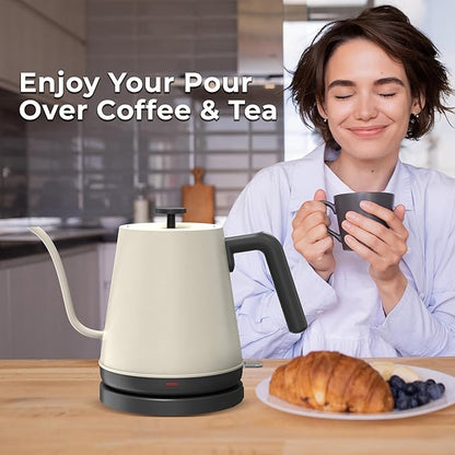 KLEAH Gooseneck Electric Kettle - 0.8L Automatic Shut Off Tea & Coffee Kettle, Hot Water Boiler Pour Over Coffee Kettle, 1200W Quick Heating Keep Warm, Bone White