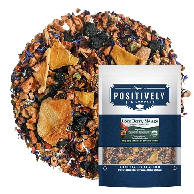 Organic Positively Tea Company, Coco Berry Mango, Herbal Tea, Loose Leaf, 4 Ounce