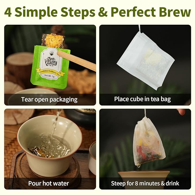 ZenVitality - Dandelion Wolfberry Tea dandelion Leaf & Root tea Organic 15 Bags Supports Kidneys & Liver Health Goji Berry Chrysanthemum Cassia Seed tea-Non-GMO Support Digestion & Boost Immune System