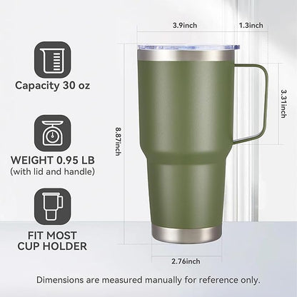 30 oz Tumbler with Handle and Lid, Stainless Steel Tumblers Bulk Double Wall Vacuum Insulated Travel Mug Leak Proof Cup Keep Drinks Cold and Hot Army Green, 4 Pack