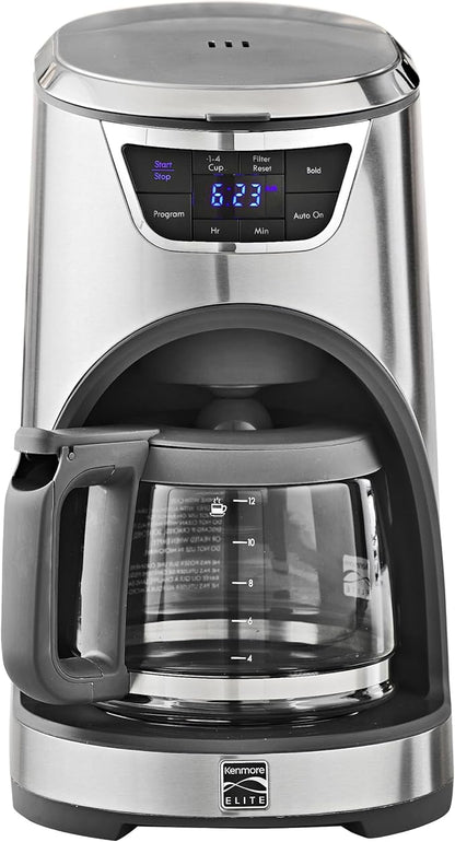 Kenmore Elite Drip Coffee Maker - 12 Cup Programmable Cafe Machine With Glass Pot, Regular & Bold Brew, Auto Shut Off Large Water Reservoir, Reusable Filter, Kitchen Appliances
