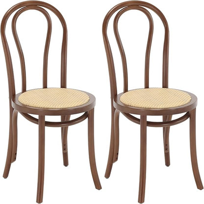 Kmax Vintage Dining Chairs Set of 2, Thonet Soild Wood Rattan Dining Room Chairs Armless French Country Kitchen Chairs Accent Chair for Wedding Hotel Dessert Shop Cafe Business, Walnut