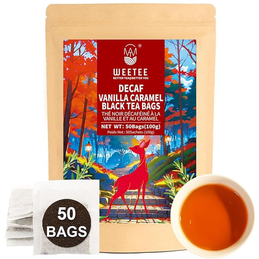 WT WEETEE Decaf Vanilla Caramel Black Tea, 50 Count CO2 Decaffeinated Black Tea Bags | Caramel Vanilla Flavored | Smooth & Mellow Dessert-Inspired