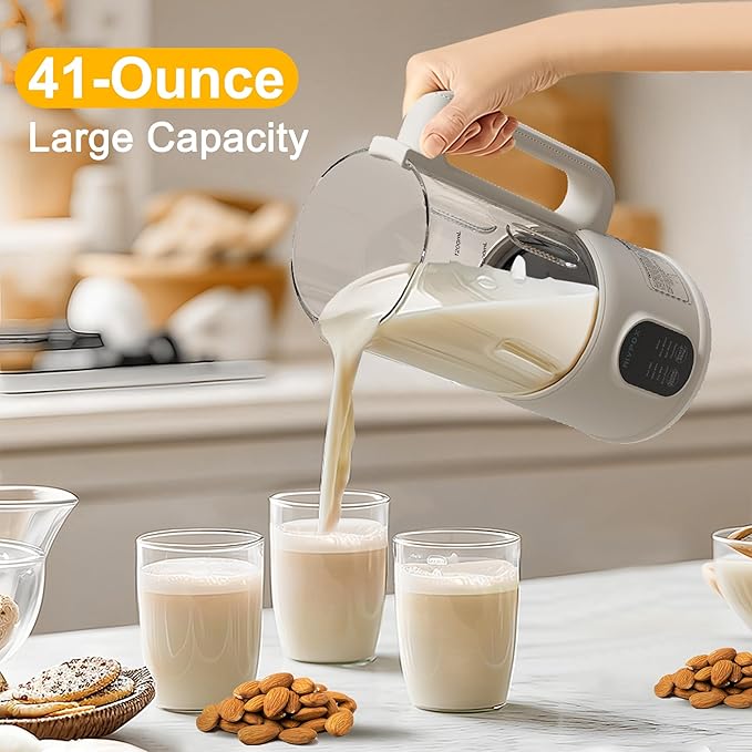 8 in 1 Automatic Nut Milk Maker, 41oz Homemade Soybean Milk, Almond Milk, Oat Milk and Juice, Electric Bean and Nut Milk Machine with Appointment Timer, Keep Warm and Self-cleaning Function, Beige