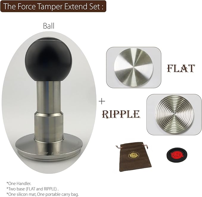 The Force Tamper Automatic Impact Coffee Tamper Adjustable Const Pressure and Autoleveling Extend Set New (Ball, 58.35mm)
