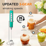 Load image into Gallery viewer, YUSWKO Handheld Milk Frother for Coffee, Rechargeable Drink Mixer with 3 Heads 3 Speeds Electric Coffee Frother For Latte, Cappuccino, Hot Chocolate, Egg