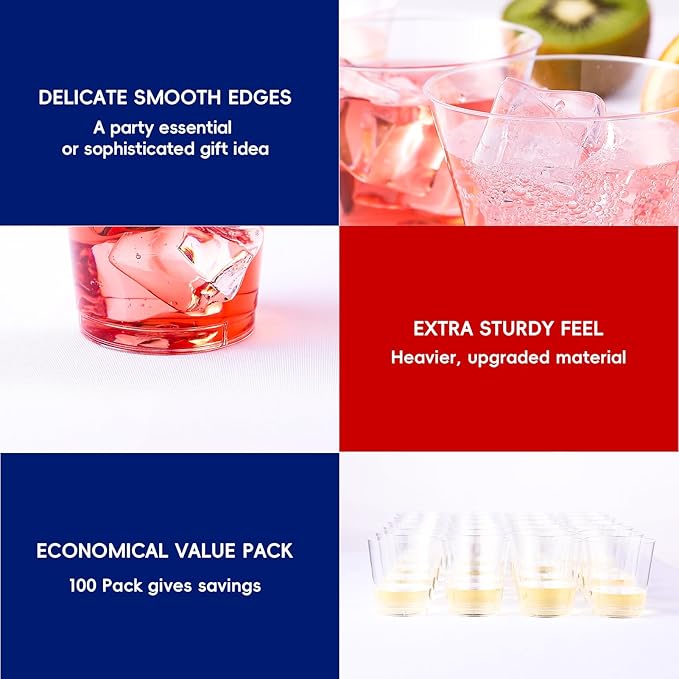 JOLLY CHEF 100 Pack Small Plastic Shot Glasses 1 oz Disposable Cups 1 Ounce Tasting Cups Ideal for Whiskey, Wine Tasting, Food Samples