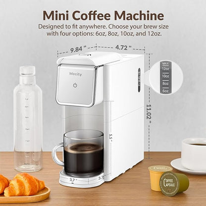 Mecity Coffee Maker Mini Single Serve Coffee Machine Compatible with K Cup Capsule, Ground Coffee, Loose Tea, Small Coffee Pot For Home Use, RV, Apartment, Auto Shut Off 120V 1000W White