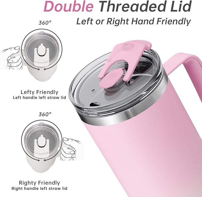 COKTIK 40 oz Tumbler With Handle and Straw Lid, Vacuum Insulated Travel Coffee Mug Stainless Steel Insulated Cup for Beverages, Leak-proof, Cupholder Friendly (Sakura)