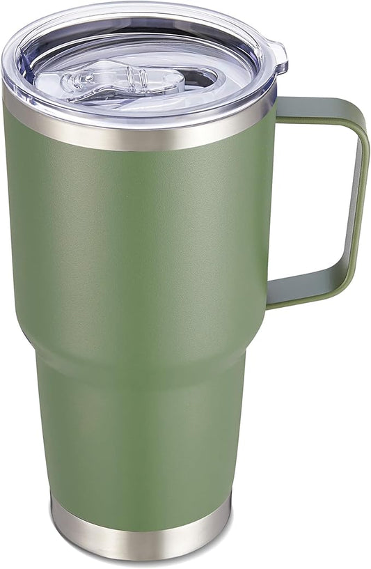 30 oz Tumbler with Handle and Lid, Stainless Steel Tumblers Double Wall Vacuum Insulated Travel Mug Leak Proof Cup Keep Drinks Cold and Hot Army Green, 1 Pack