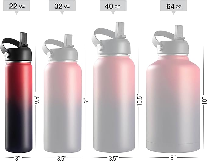 Stainless Steel Insulated Water Bottle and Travel Mug for Hot and Cold Beverages, Wide Mouth, Double Wall Insulated Hydration Sports Water Bottle for Hiking, Biking, Outdoor, 22 OZ BPA Free