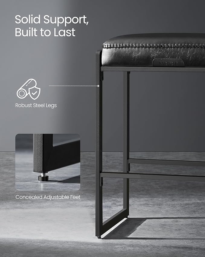 VASAGLE EKHO Collection - Bar Stools Set of 2, Counter Height Bar Stools, Synthetic Leather with Stitching, Mid-Century Modern Counter Stools, 26-Inch Tall, Kichen Home Bar Dining Room, Ink Black