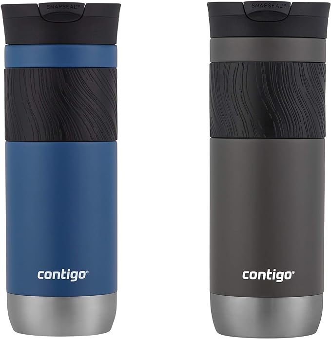 Contigo Byron Vacuum-Insulated Stainless Steel Travel Mug with Leak-Proof Lid, Reusable Coffee Cup or Water Bottle, BPA-Free, 20oz 2-Pack in Sake & Blue Corn Perfect for Hot and Cold Beverages