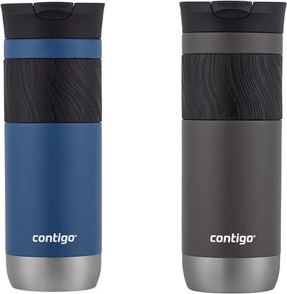 Contigo Byron Vacuum-Insulated Stainless Steel Travel Mug with Leak-Proof Lid, Reusable Coffee Cup or Water Bottle, BPA-Free, 20oz 2-Pack in Sake & Blue Corn Perfect for Hot and Cold Beverages