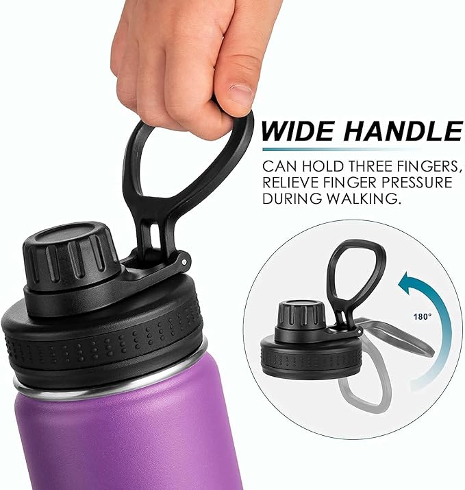 Koodee Insulated Water Bottle, 18 oz Stainless Steel Double Wall Vacuum Wide Mouth Sport Bottle with Leakproof Spout Lid (Purple)