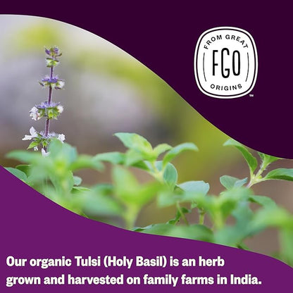 FGO Organic Tulsi Holy Basil Tea, 100 Count, Eco-Conscious Herbal Tea Bags, Resealable Bag, Caffeine Free, Packaging May Vary (Pack of 1)