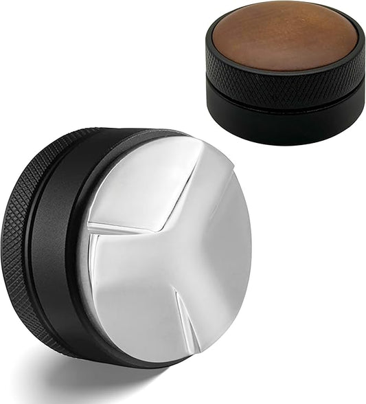 58mm Espresso Distributor with Walnut Wood Top – 51mm Coffee Distribution Tool for Even Tamping – Adjustable Leveling Tool for Portafilters – Barista Espresso Accessories(58mm)