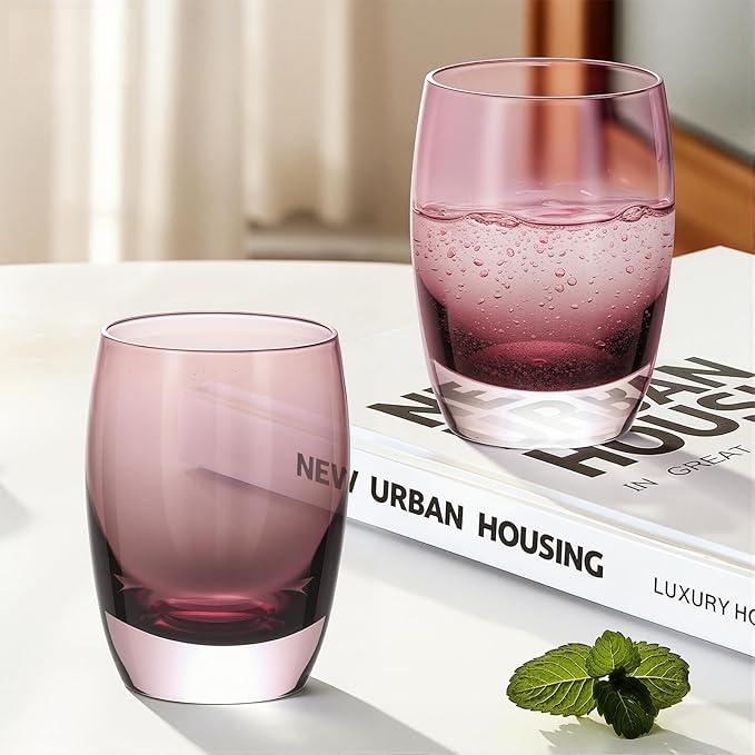 KAMMAK Purple Whiskey Glasses Set, 12.82 oz (380 ml) Old Fashioned Tumbler with Delicate Rim, Thick Heavy Bottom Glass & Seamless Design for Scotch, Bourbon, Cocktails