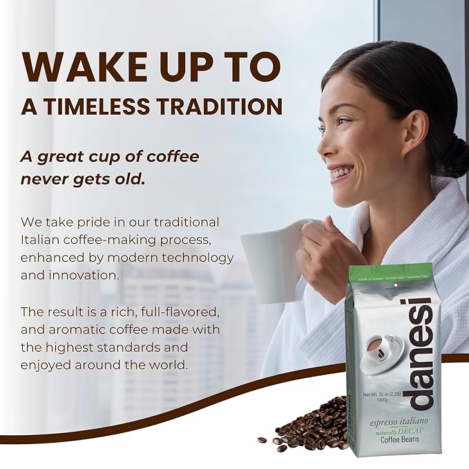 Danesi Caffe Italian Whole Coffee Beans - Espresso Coffee Beans and Medium Roast Whole Bean - Perfect for Espresso Machines, French Press, and Home Brewing - Decaf (2.2 lb)
