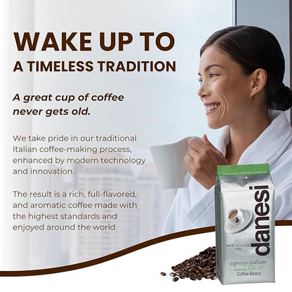 Danesi Caffe Italian Whole Coffee Beans - Espresso Coffee Beans and Medium Roast Whole Bean - Perfect for Espresso Machines, French Press, and Home Brewing - Decaf (4.5 lb)