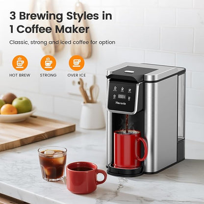Single Serve Coffee Maker for K-Cup Pod and Grounds, Hot and Iced Coffee Maker, Strong Button Feature, 6 to 14oz Brew Sizes, 50oz Removable Reservoir, Up to 6.5 Inch Cup, Stainless Steel, Black