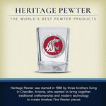 Load image into Gallery viewer, Heritage Pewter Washington State Square Shot Glass | Hand-Sculpted 1.5 Ounce Shot Glass | Intricately Crafted Metal Pewter Alma Mater Inlay