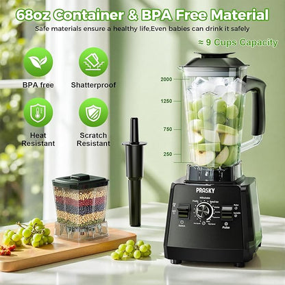 Blender for smoothies, PRASKY 1000W Blenders for Kitchen, 25,000 RPM Powerful Blender 68oz BPA-Free Juicer and Grinder with To-Go Gym Bottle, Countertop Blenders for Ice Crushing, Shakes, Fruits