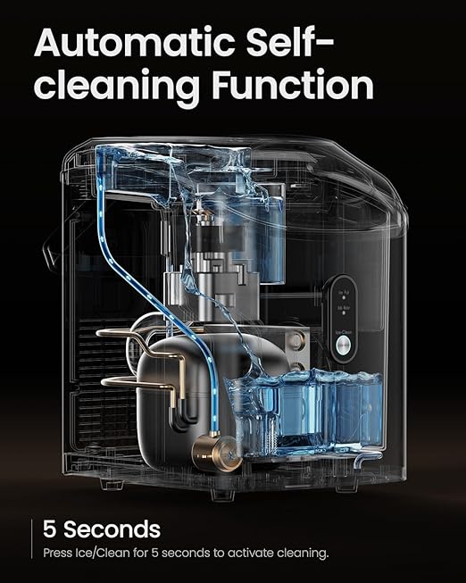 Nugget Ice Maker Countertop, 34lbs/Day, Portable Sonic Pebble Ice Maker with Self-Cleaning, Fast Ice in 6 Mins, Compact Crushed Pellet Ice Machine for Home/Office/Kitchen/RV/Camping, Black