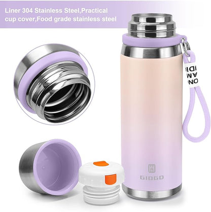 Stainless Steel thermo Bottles with cup 700ml/23.7oz Vacuum Insulated Bottle for hot and cold coffee drink water thermo flask with cup.(Gradient Purple,700ml)