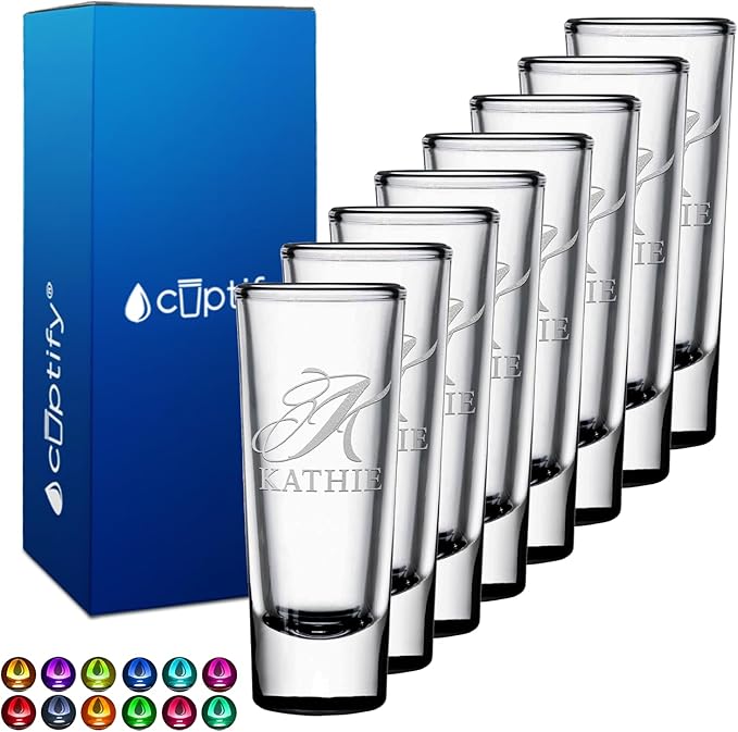 Personalized Shot Glasses Set of 8 Black Bottom Custom 2 oz Cordial Shot Glass Initial and Name for Gifts, Weddings, Birthdays, Party, Event, Decorations