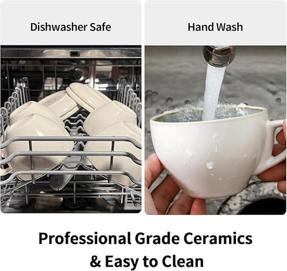 SIDUCAL Stackable Cappuccino Cup Set of 4 [8oz] Ceramic Coffee Cups with Saucers and Cup Holder,Microwave/Dishwasher Safe,Espresso Demitasse Cups(Green)