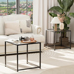 Load image into Gallery viewer, VILAWLENCE Coffee Table Set of 2, Modern Black Patterned Glass Side Table, Metal Frame Square End Table, Center Tables Nesting Coffee Table for Living Room,Bedroom and Small Spaces