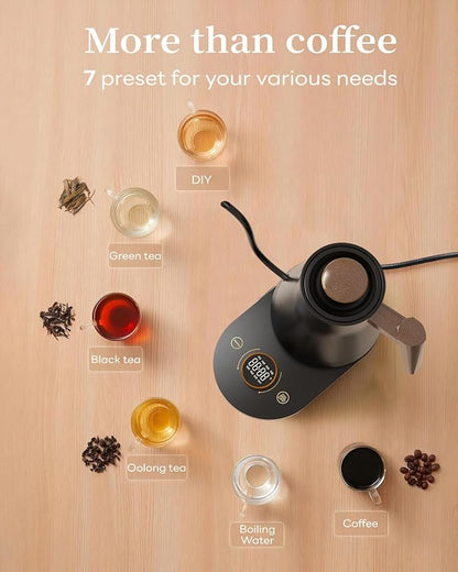 Smart Electric Gooseneck Kettle with WiFi Control, Pour-Over Coffee & Tea Kettle, ±1°F Precise Temp, 100% Stainless Steel Quick Boil Hot Water Heater Keep Warm, Pro Brewing Teapot 0.8L, 1000W