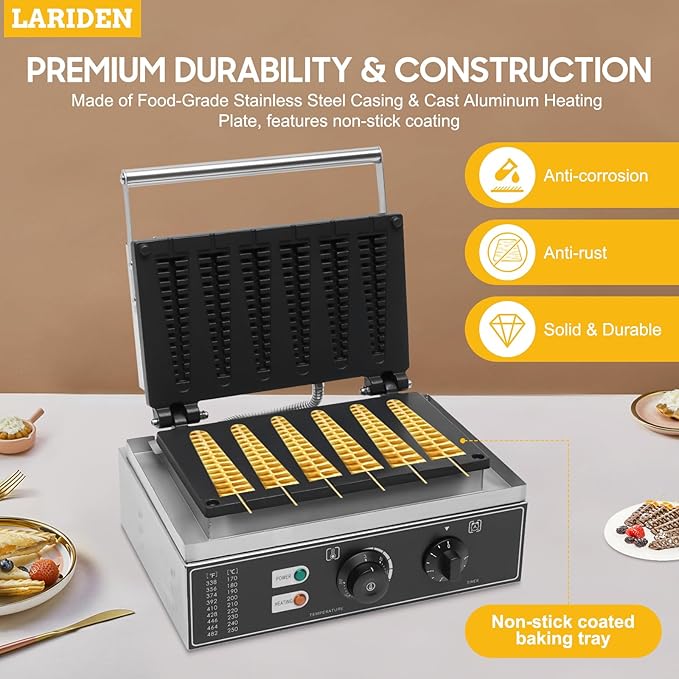 Commercial Waffle Stick Maker, Non-Stick Waffle Maker, Restaurant Flip Waffle Stick Maker, Makes Individual Waffles, Time and Temperature Controls, for Restaurant Snack Bar Home Use
