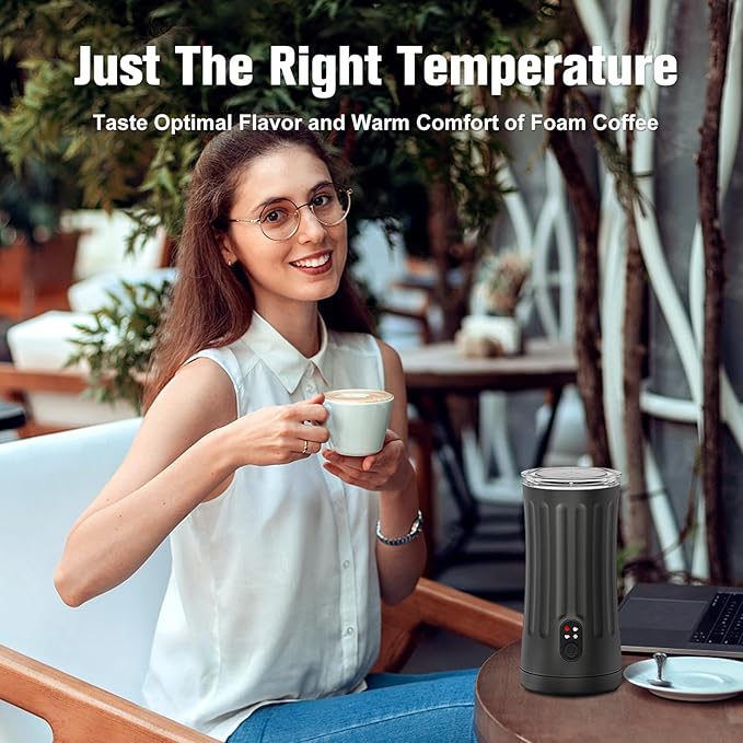 Electric Milk Frother, 4-in-1 Milk Steamer and Frother, 8.1oz/240ml Automatic Warm and Cold Foam Maker, Milk Warmer and Coffee Frother for Latte, Cappuccino, Macchiato(Ink Black)