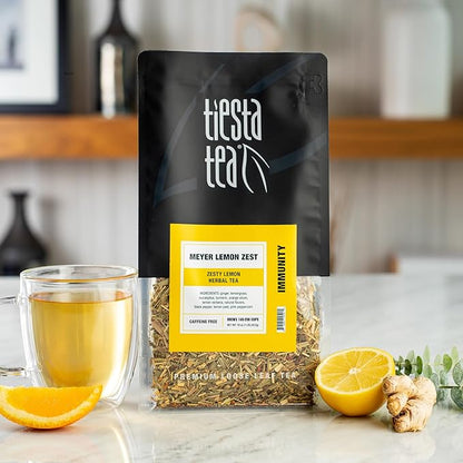 Tiesta Tea - Meyer Lemon Zest, Loose Leaf, Zesty Lemon Herbal Tea, Premium Caffeine Free Blend, Make Hot or Iced & Brews Up to 200 Cups, 16 oz Resealable Bulk Pouch