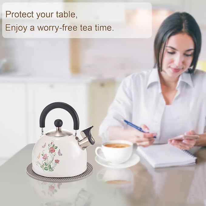 ARC Stainless Steel Whistling Tea Kettle, Magic Color Changing Design 2-Quart Stovetop Kettle Whistle White Teapot with Folding Cup & Trivet Mat