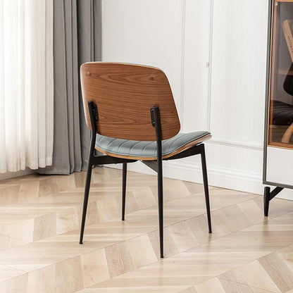 LUNLING Dining Chairs Set of 4 Mid Century Modern Retro Faux Leather Chair with Walnut Bentwood Upholstered Seat Metal Legs Chairs,Adjustable Foot for Kitchen Dining Room Chairs(Blue)