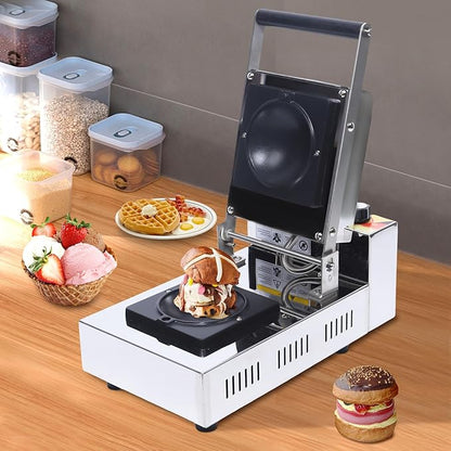 Commercial Ice Cream Burger Maker, 1000W Electric Burger Waffle Cone Maker Machine, 110V Ice Cream Sandwich Maker with Non-stick Baking Tray, Gelato Panini Press for Bakeries Restaurants Home