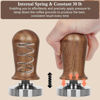 Y-Step 51mm Espresso Tamper Set, 30 lb Consistent Pressure Calibrated Coffee Tamper with Spring Loaded, Silicone Mat, Coffee Stirrer Espresso Distribution Tool, Wooden Barista Kit for Espresso Machine