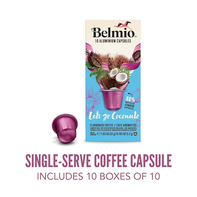 Belmio Let's Go Coconutz Espresso Coffee Pods – Medium Roast –Smooth & Tropical - Nespresso Original Line Compatible – 10 Count (Pack of 10)