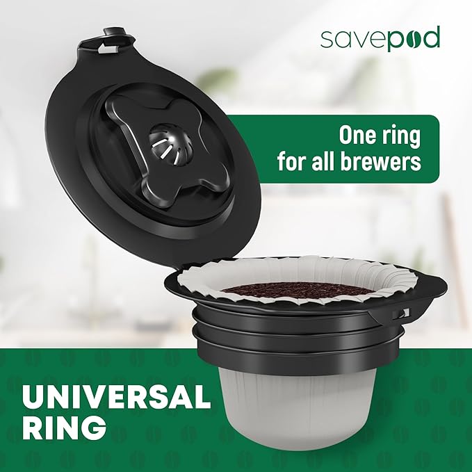 SavePod Coffee Pod Maker with Reusable Coffee Pods, Compatible with Keurig and K-Cup Coffee Machines, Smart, Easy to Use & Convenient (Black Ring)