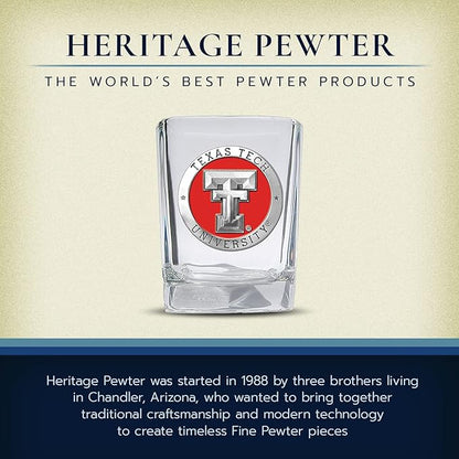 Heritage Pewter Texas Tech Square Shot Glass | Hand-Sculpted 1.5 Ounce Shot Glass | Intricately Crafted Metal Pewter Alma Mater Inlay