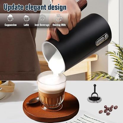 Electric Milk Frother and Steamer, 4-in-1 Milk Steamer with Wood Elements Design, Automatic Hot & Cold Foam Maker for Latte, Cappuccinos, Macchiato, Milk Warmer, Black (black)