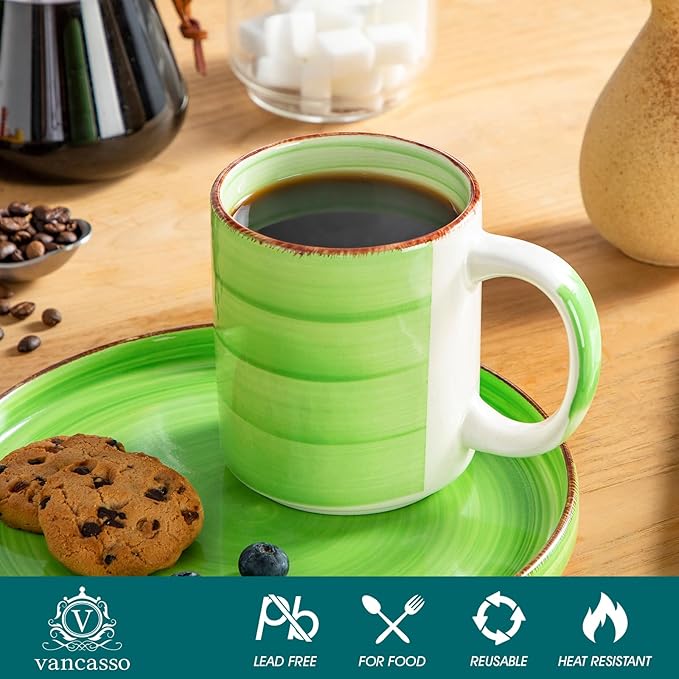 vancasso BONITA Set of 6 Stoneware Tea Coffee Cups 480 ml, Mug Set Multi-Coloured