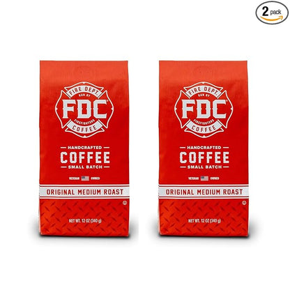 Fire Department Coffee - Gives Back to Firefighters - Original Medium Roast Coffee Beans - Balanced & Smooth - Roasted in the USA - Premium Whole Bean - Veteran Owned (12 oz, Pack of 2)