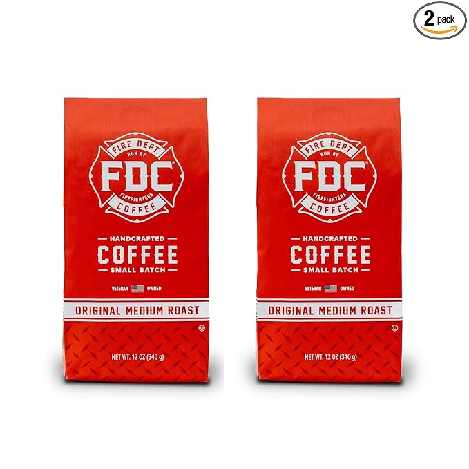 Fire Department Coffee - Gives Back to Firefighters - Original Medium Roast Coffee Beans - Balanced & Smooth - Roasted in the USA - Premium Whole Bean - Veteran Owned (12 oz, Pack of 2)